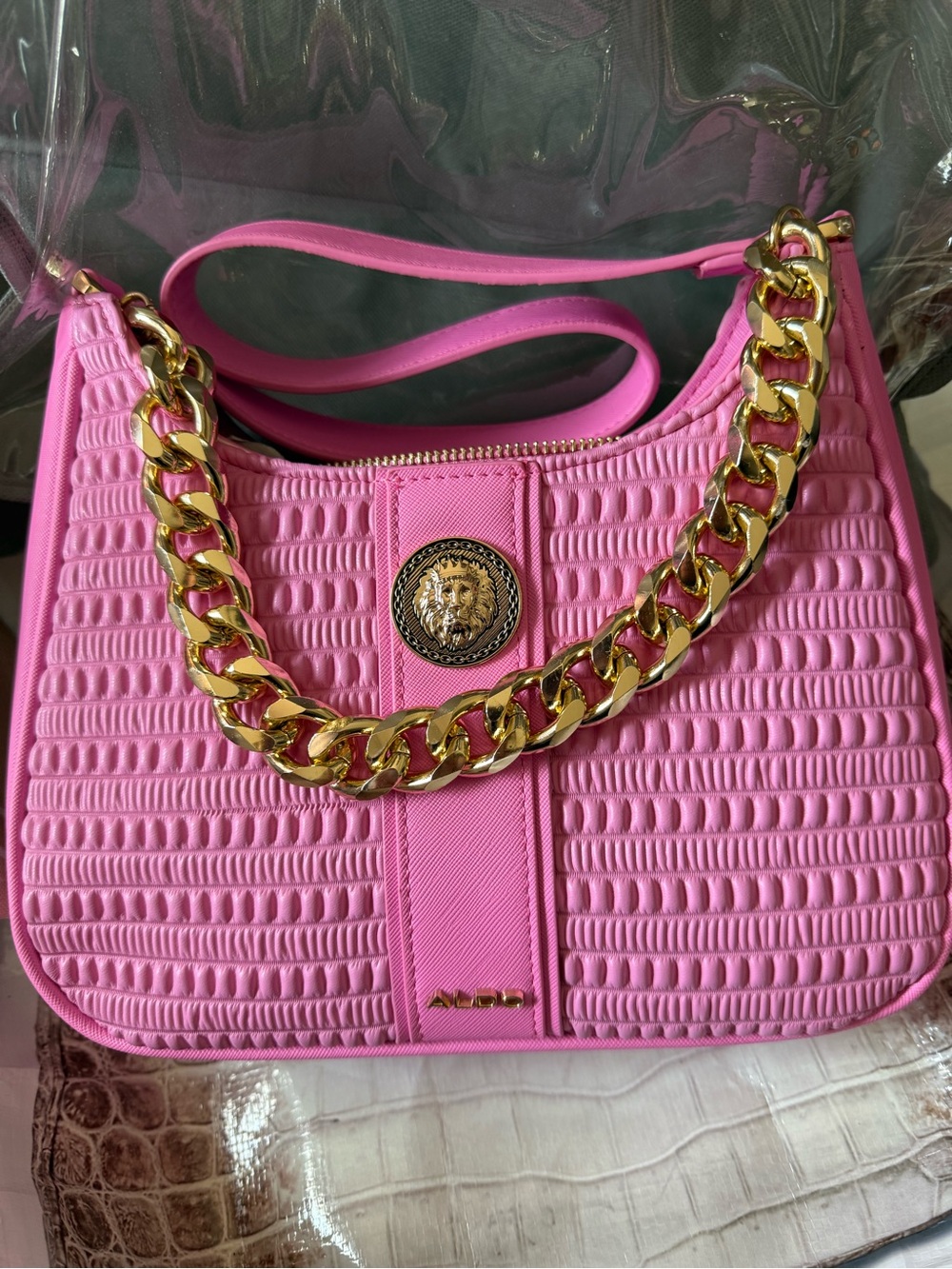 Pink Shoulder Bag with Gold Chain and Medallion Aldo